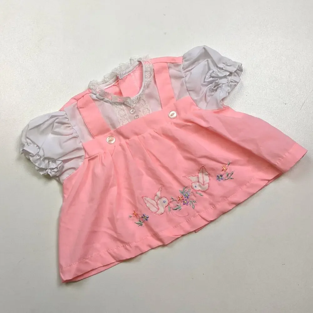 Vintage Swing Top Baby Girls Sz 3-6m Pink Turtledove 60/70s Embroidered